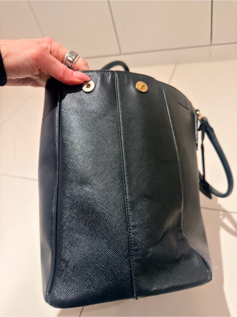 Prada Black Saffiano Leather Tote with Gold Hardware - Picture 3 of 6